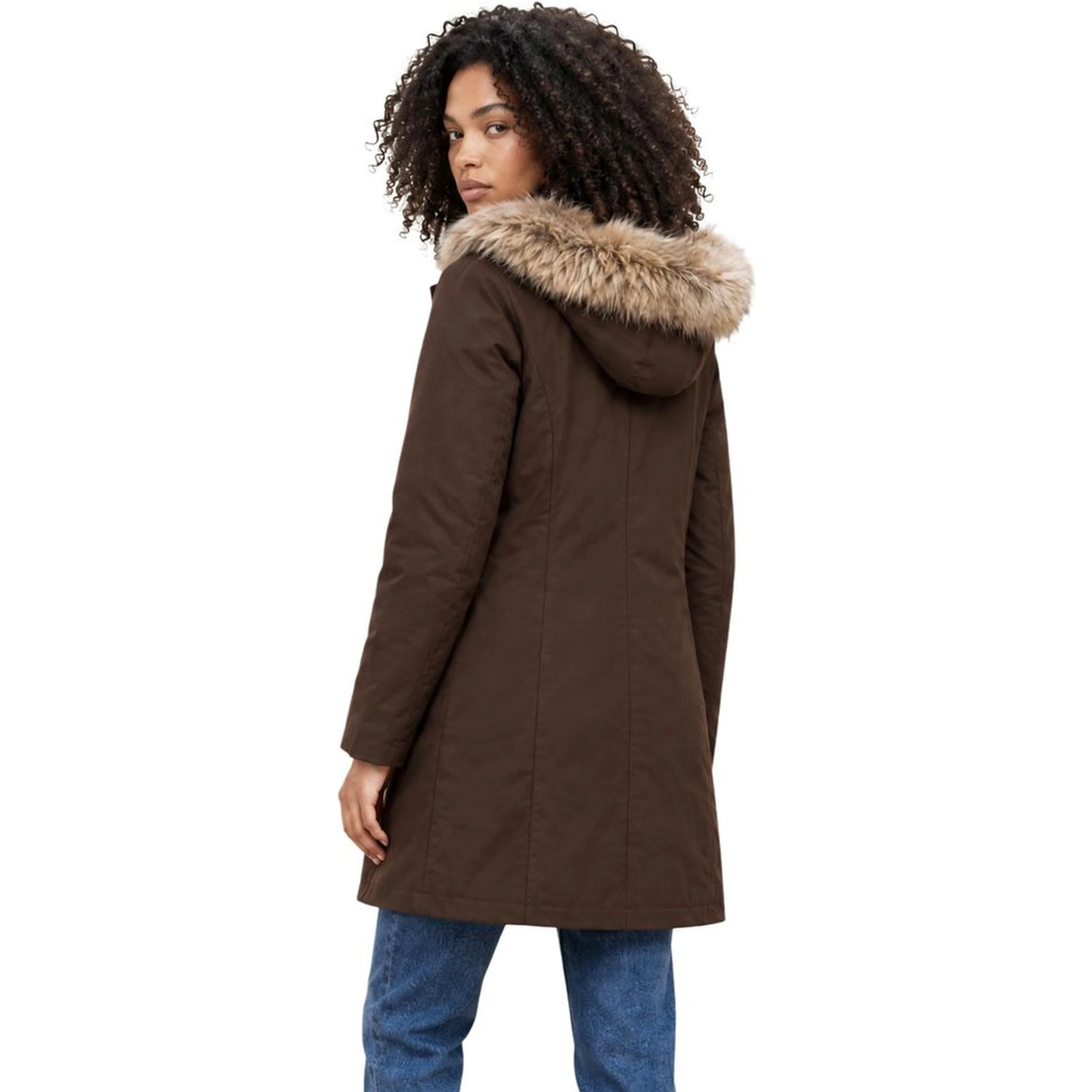 Brown Polyester Full-Length Jacket