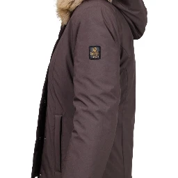 Brown Polyester Full-Length Jacket