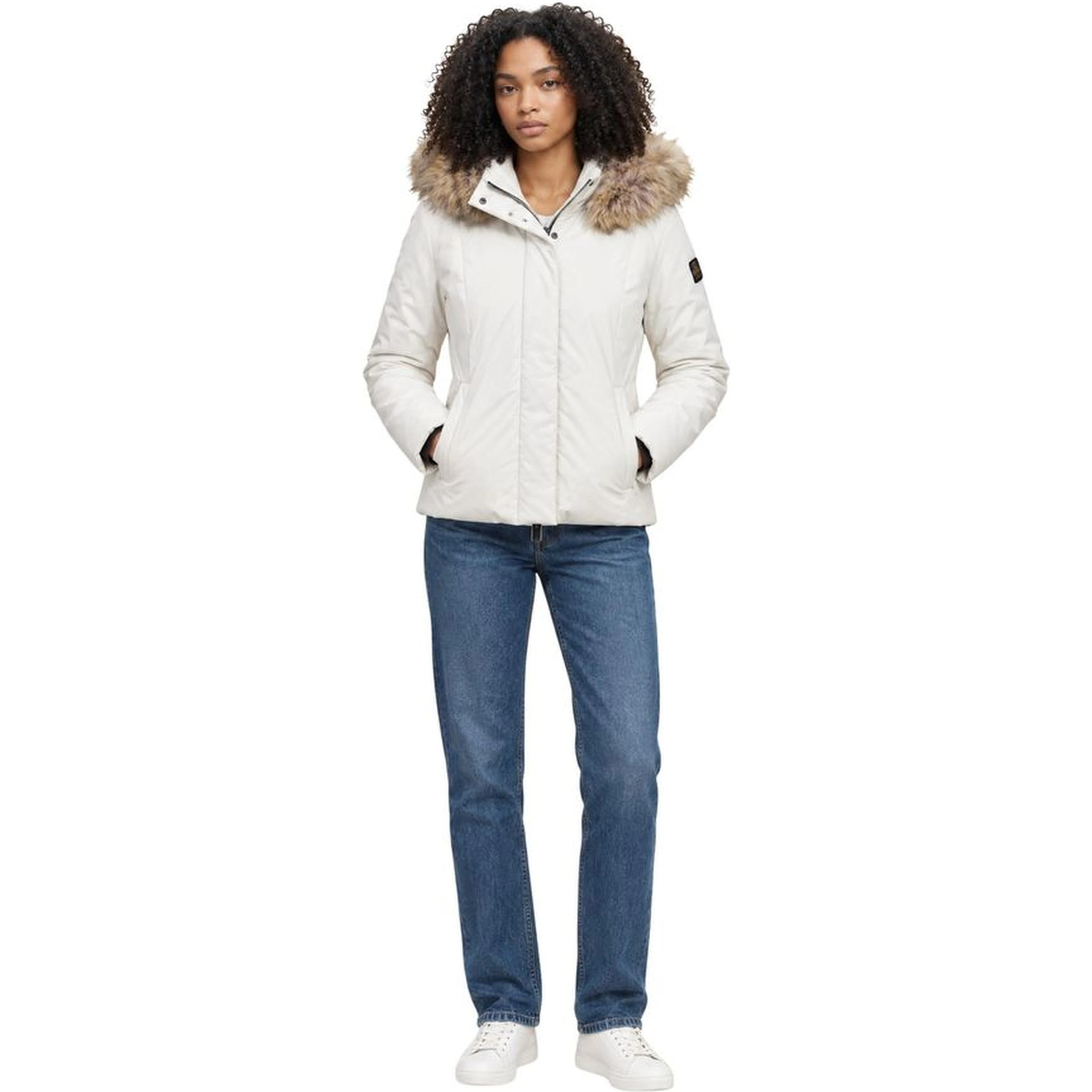 Cream Polyester Full-Length Jacket