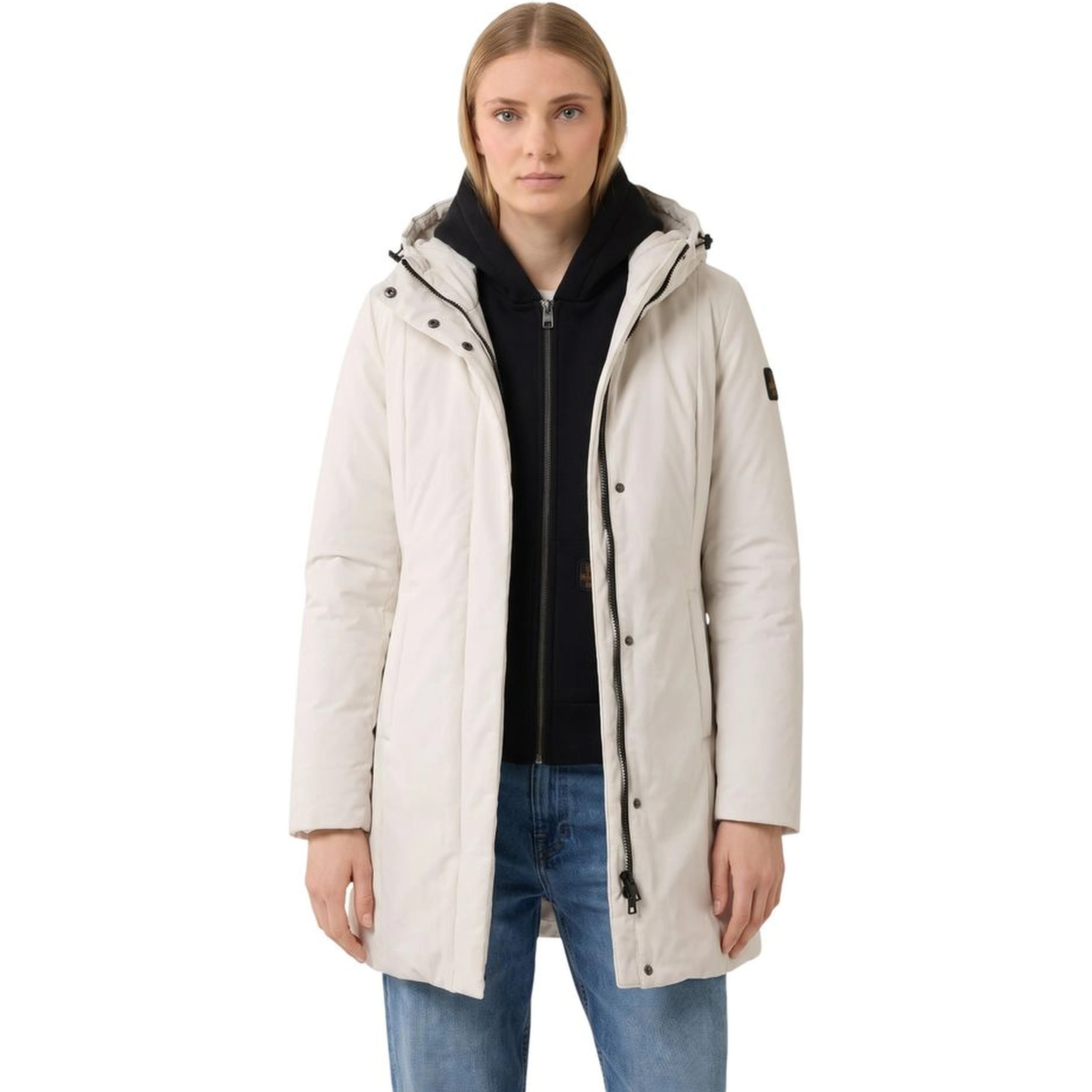 Cream Polyester Full-Length Jacket