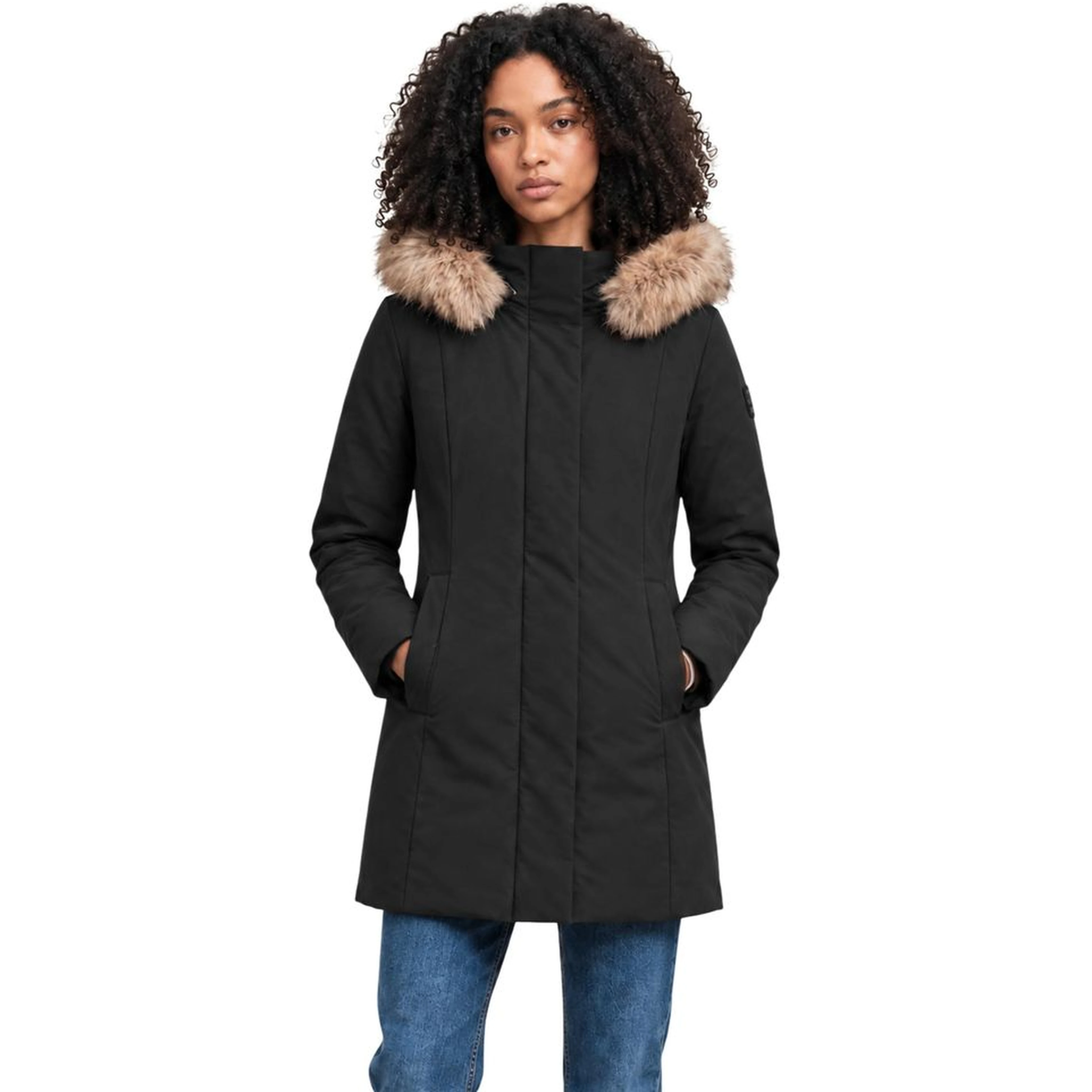 Black Polyester Full-Length Jacket