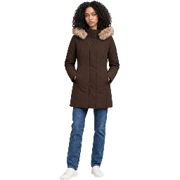 Brown Polyester Full-Length Jacket