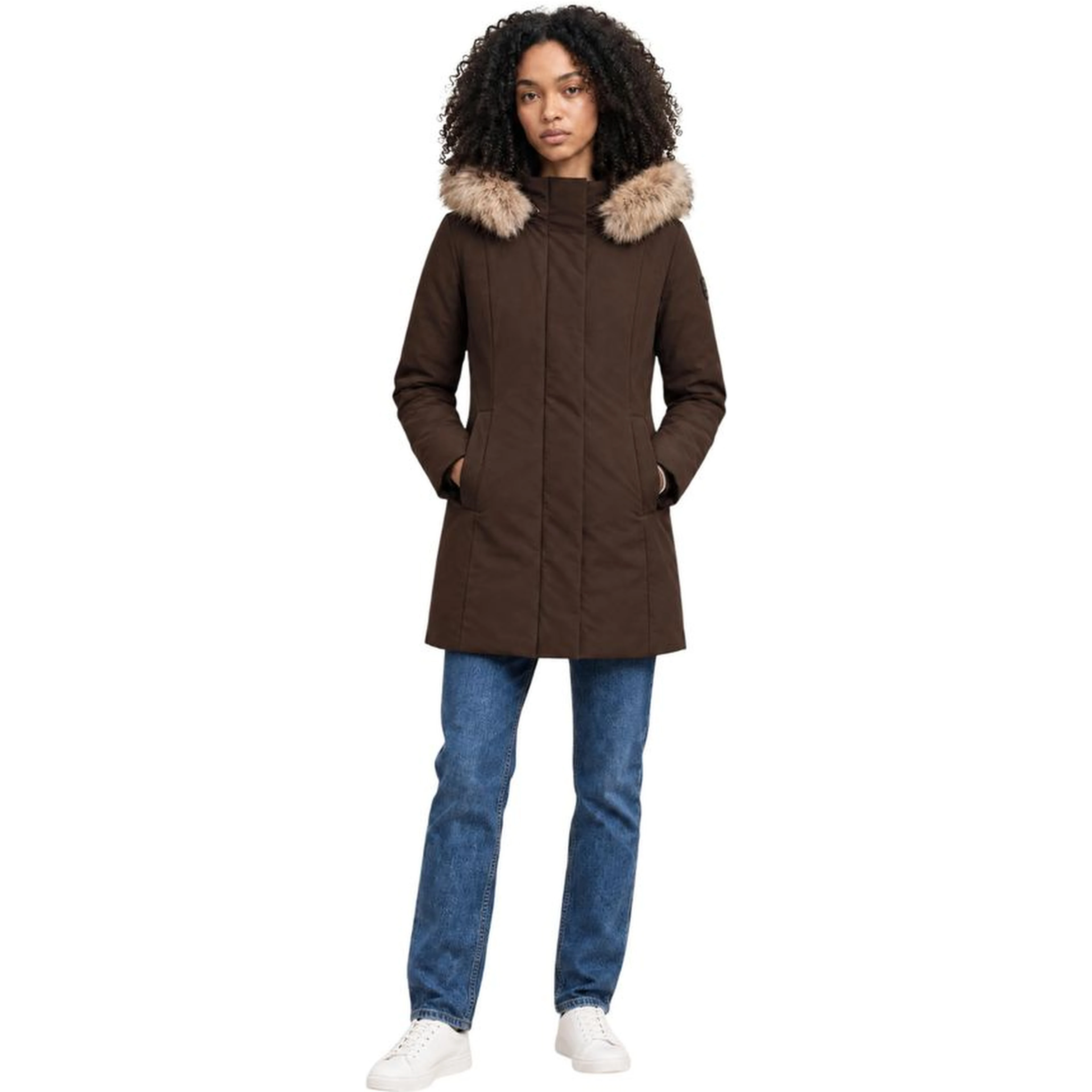 Brown Polyester Full-Length Jacket