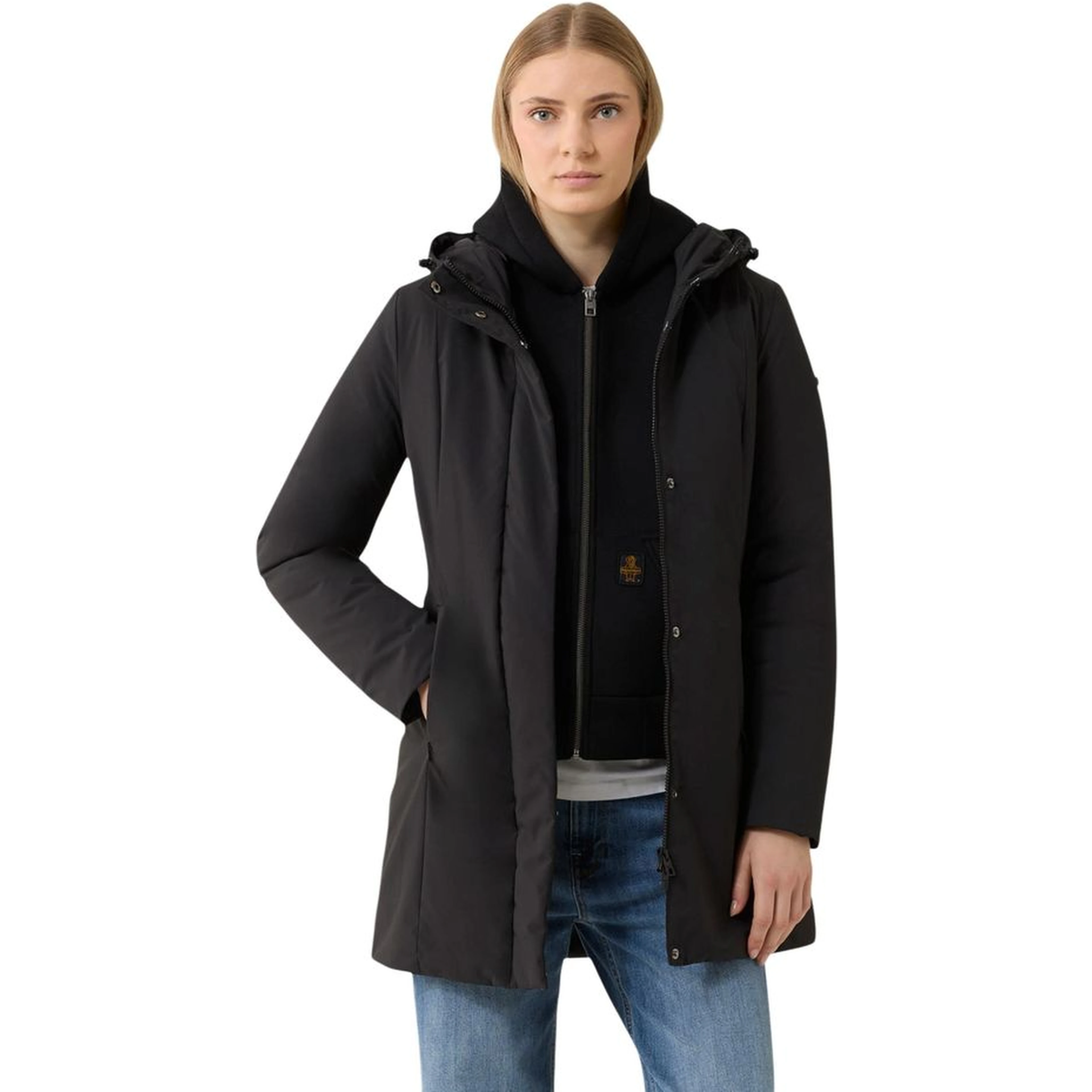 Black Polyester Full-Length Jacket