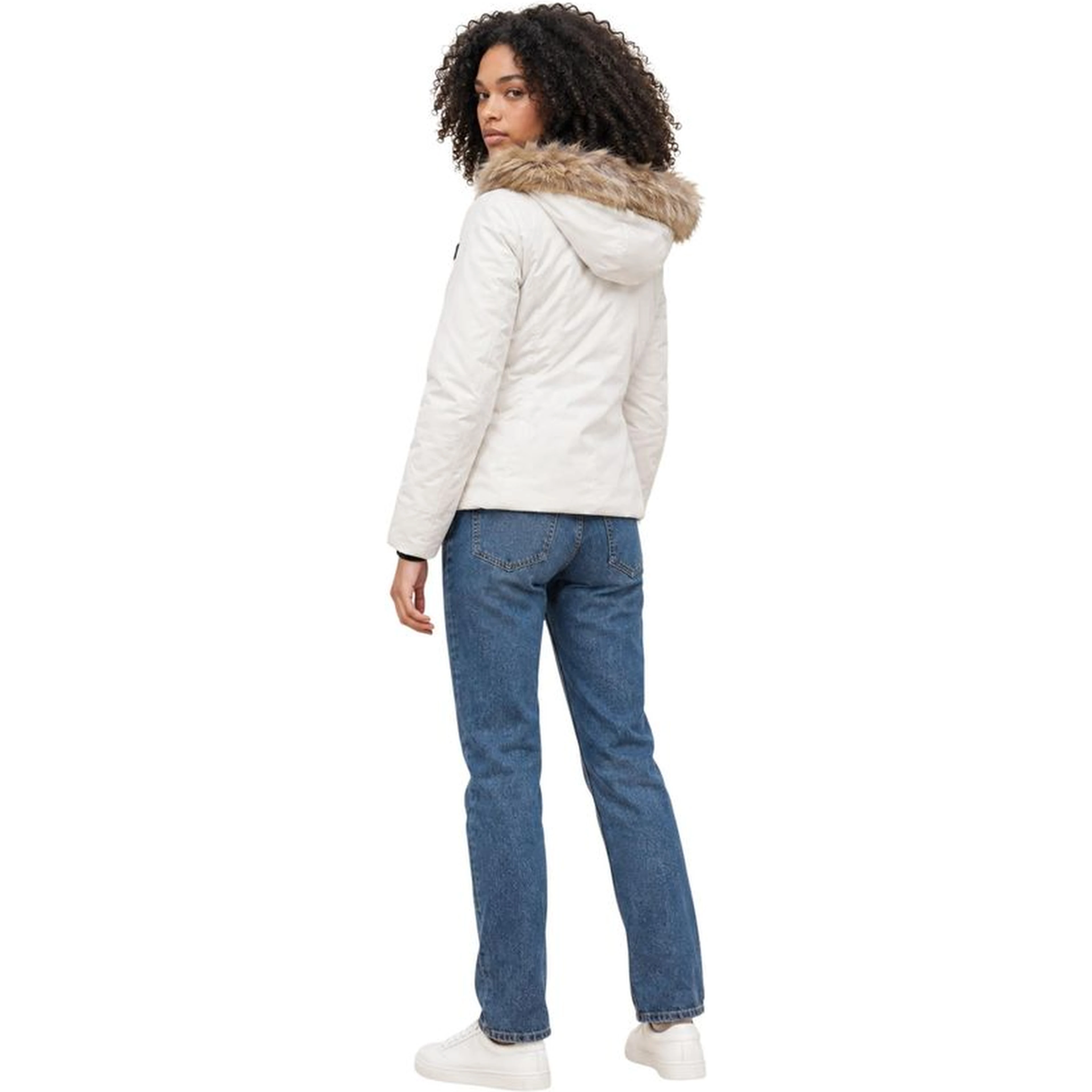 Cream Polyester Full-Length Jacket