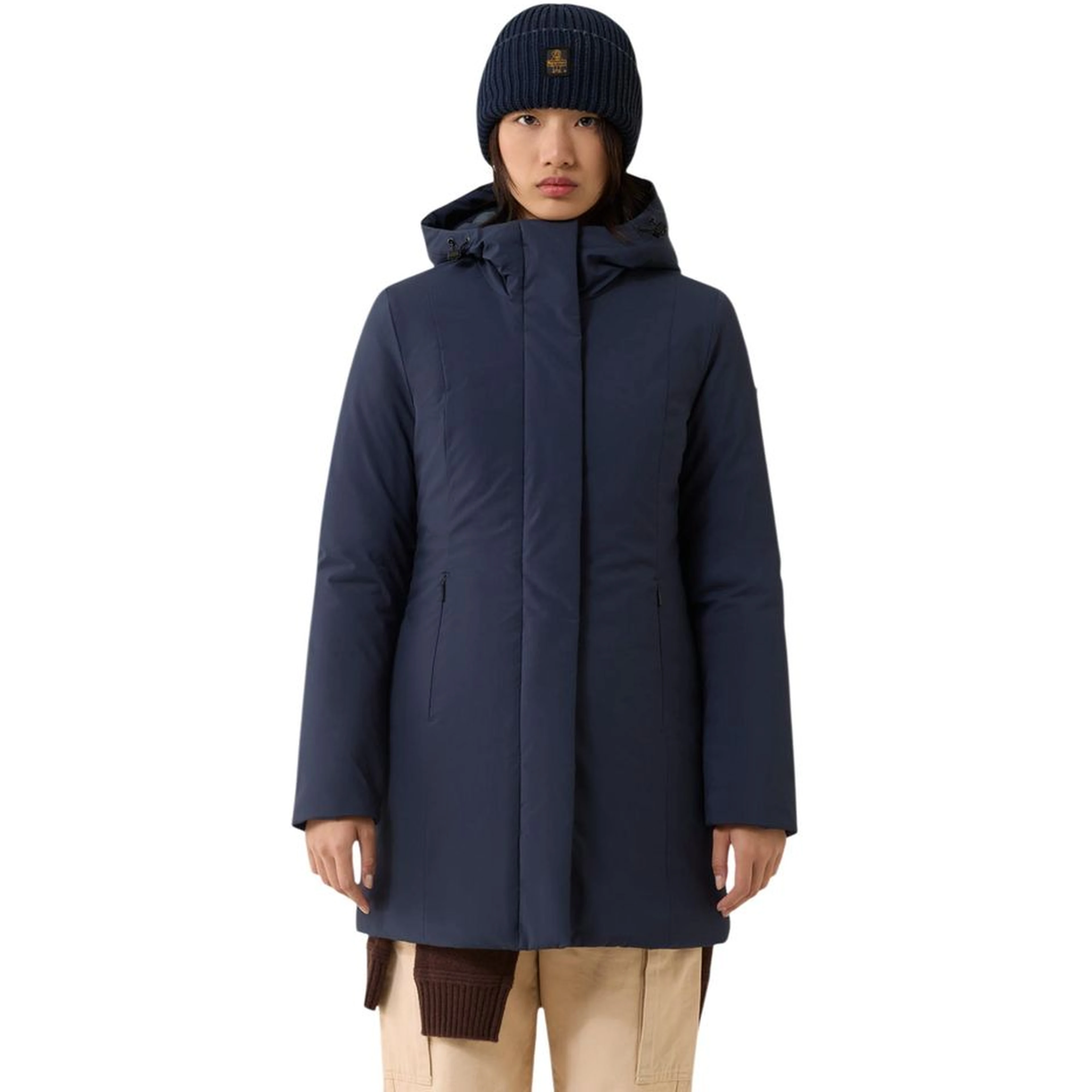 Blue Polyester Full-Length Jacket