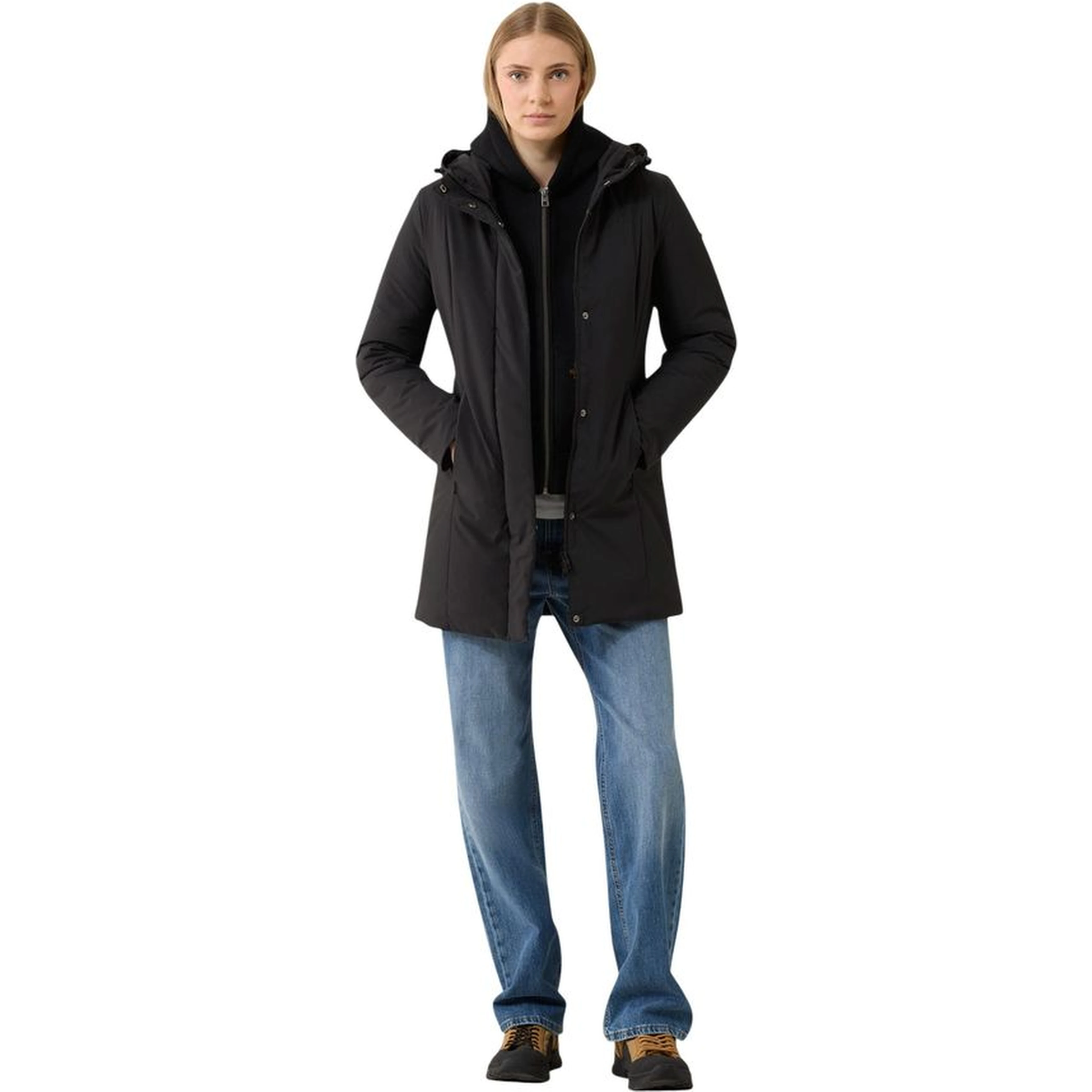 Black Polyester Full-Length Jacket