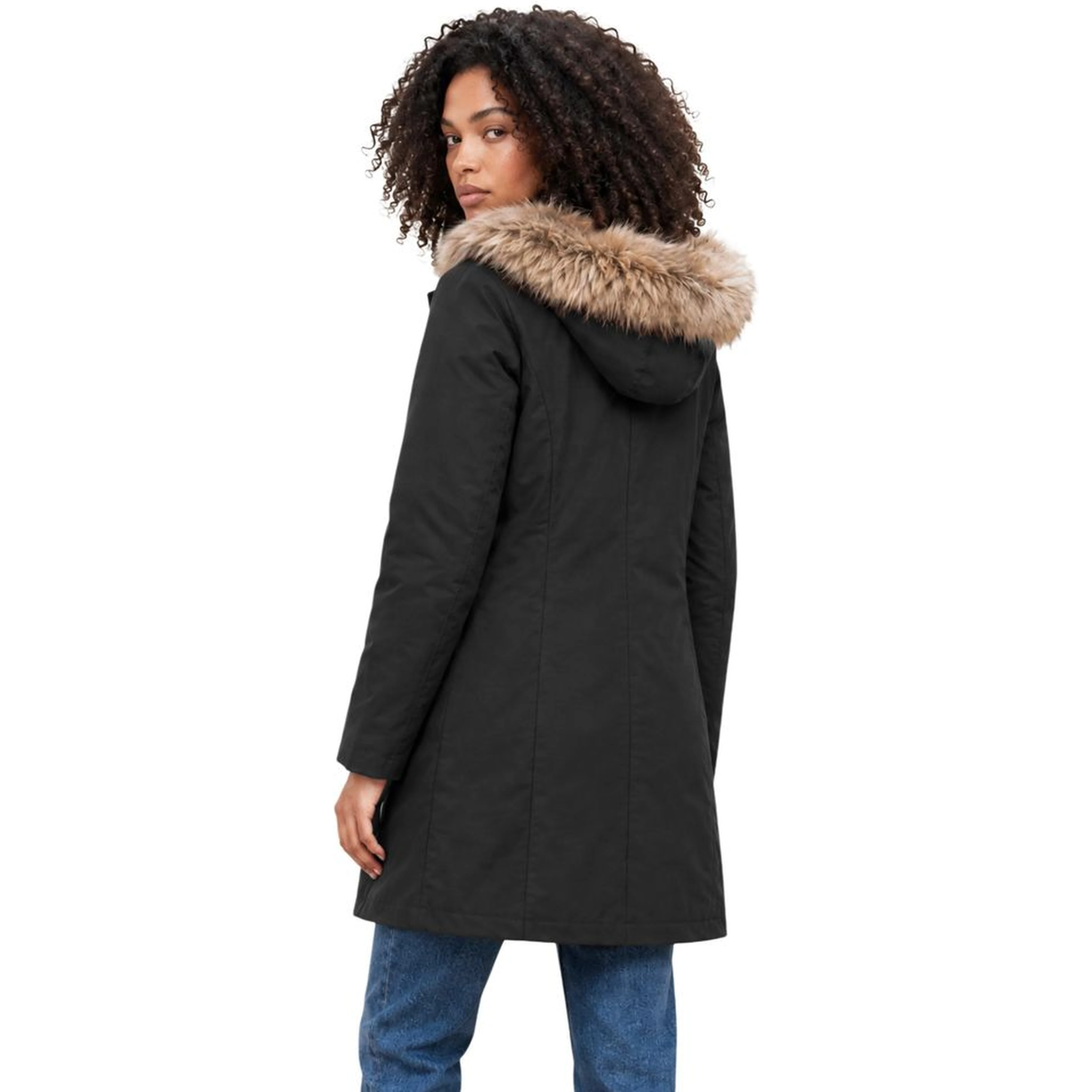 Black Polyester Full-Length Jacket