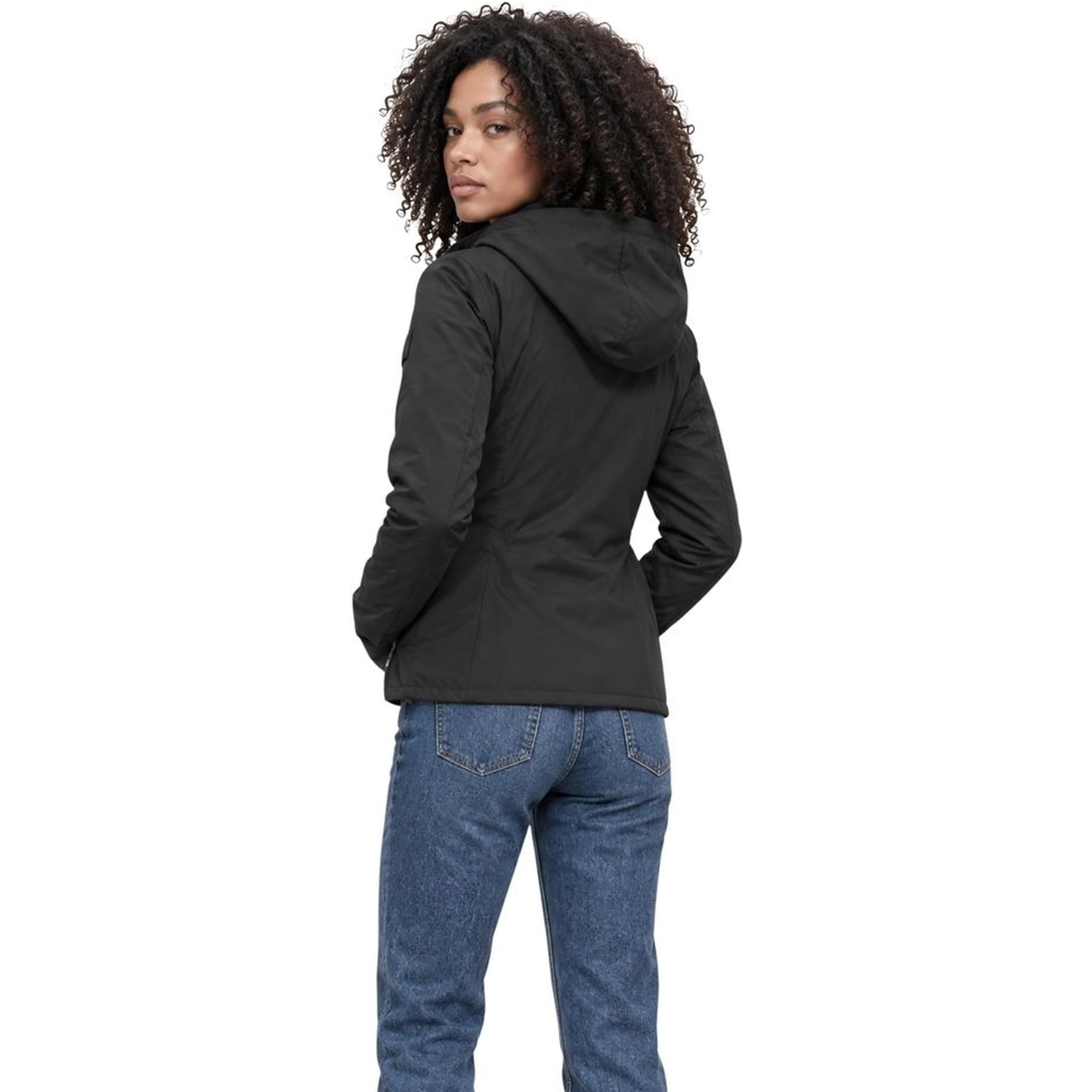 Black Polyester Full-Length Jacket